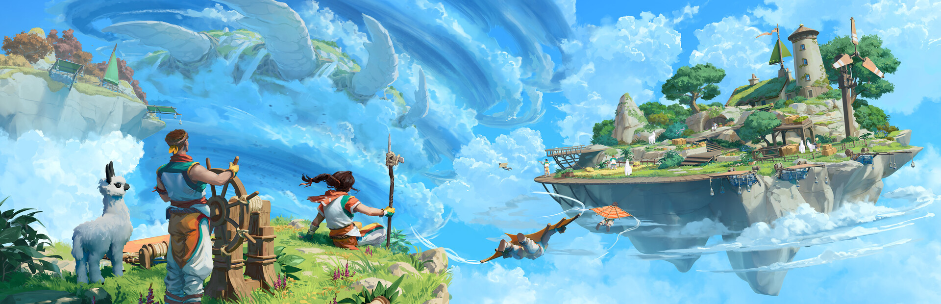 Aloft key art showing floating islands and a skyship in the clouds
