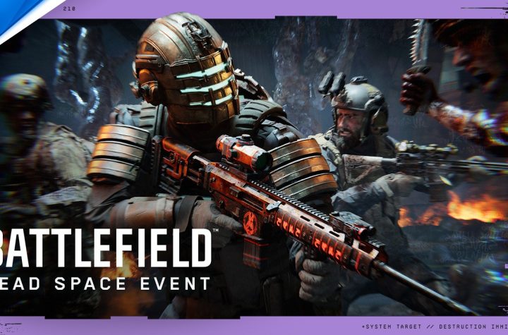 Battlefield 6 Dead Space crossover event key art showing a soldier in Isaac Clarke-style engineering armor holding a plasma-marked rifle