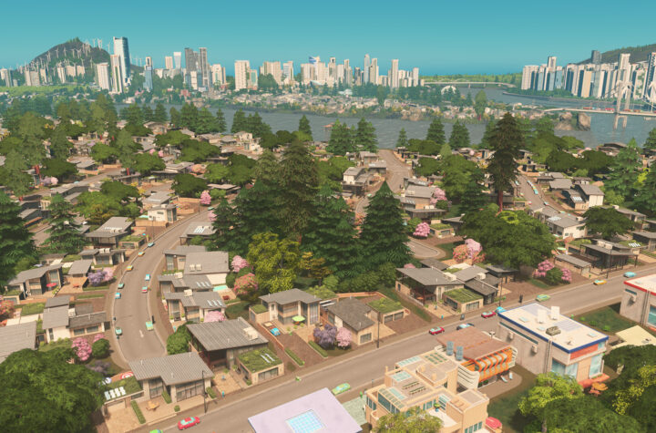 Cities: Skylines gameplay — a sprawling modern city built by the player