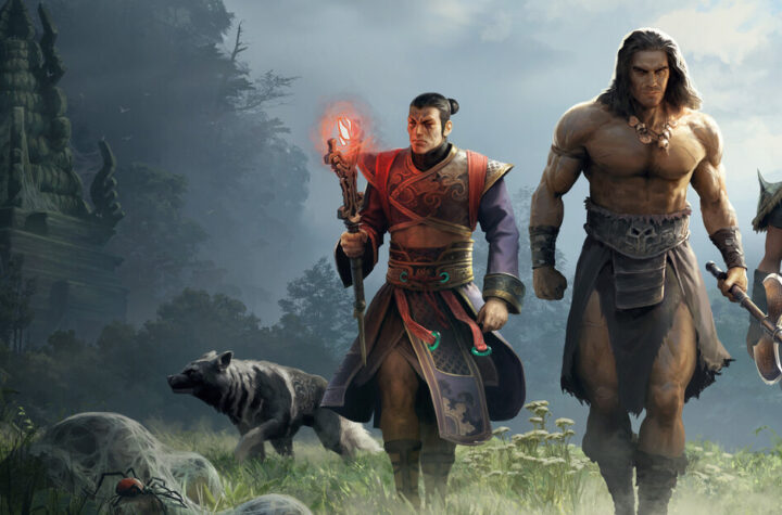 Conan Exiles Enhanced key art showing a warrior overlooking the Exiled Lands