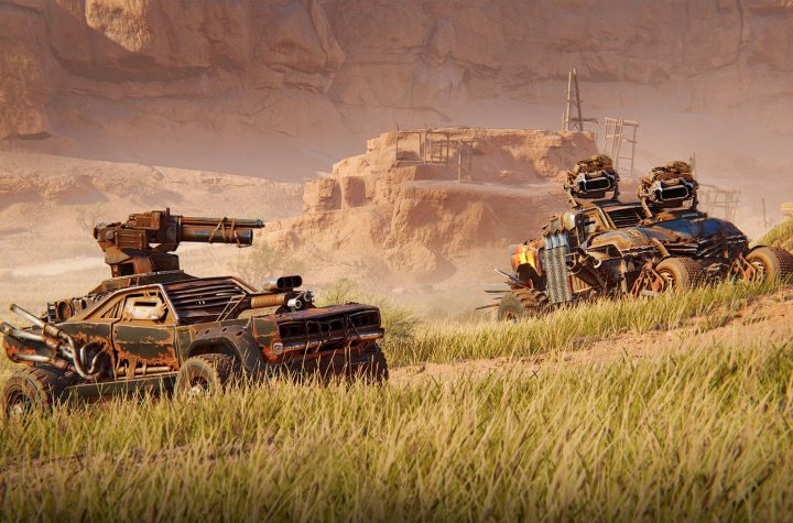 Crossout: Remastered screenshot — an armored vehicle charging through the overhauled Wasteland