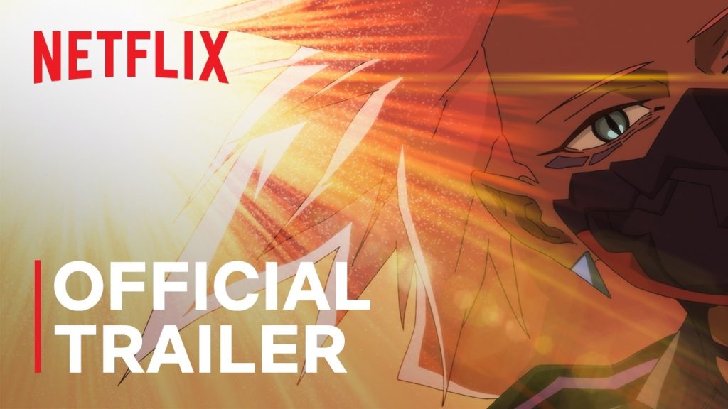 Official Netflix trailer key art for Cyberpunk Edgerunners 2 showing an anime character in dramatic close-up