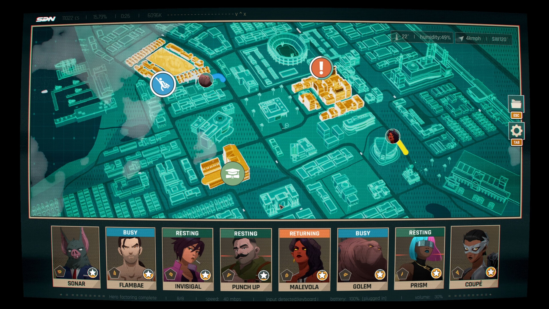 Dispatching heroes across the city map in Dispatch
