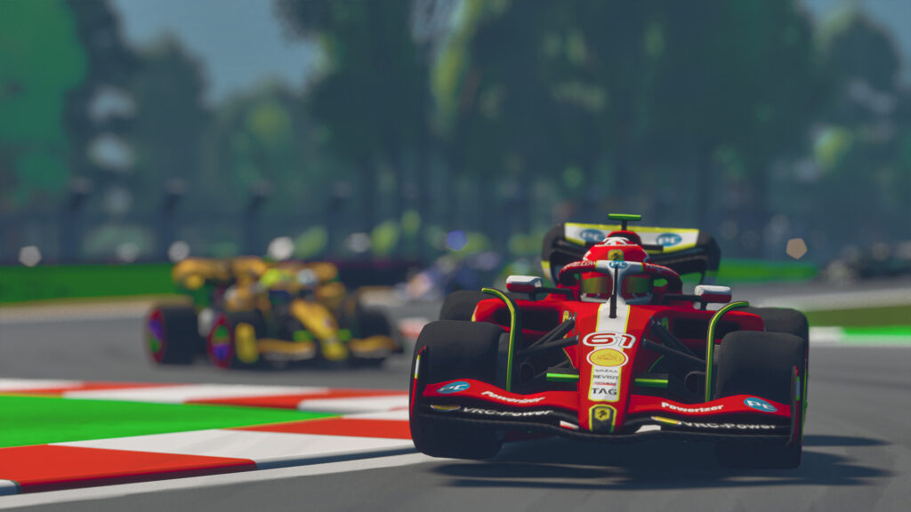 Formula Legends modern open-wheel cars racing wheel-to-wheel on track
