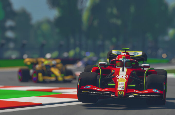 Formula Legends modern open-wheel cars racing wheel-to-wheel on track