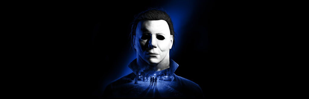 Halloween The Game key art featuring Michael Myers over a Haddonfield street