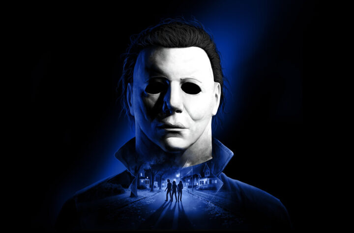 Halloween The Game key art featuring Michael Myers over a Haddonfield street