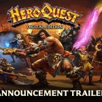 HeroQuest Digital Edition key art showing the Barbarian, Dwarf, Elf and Wizard facing Zargon's monsters