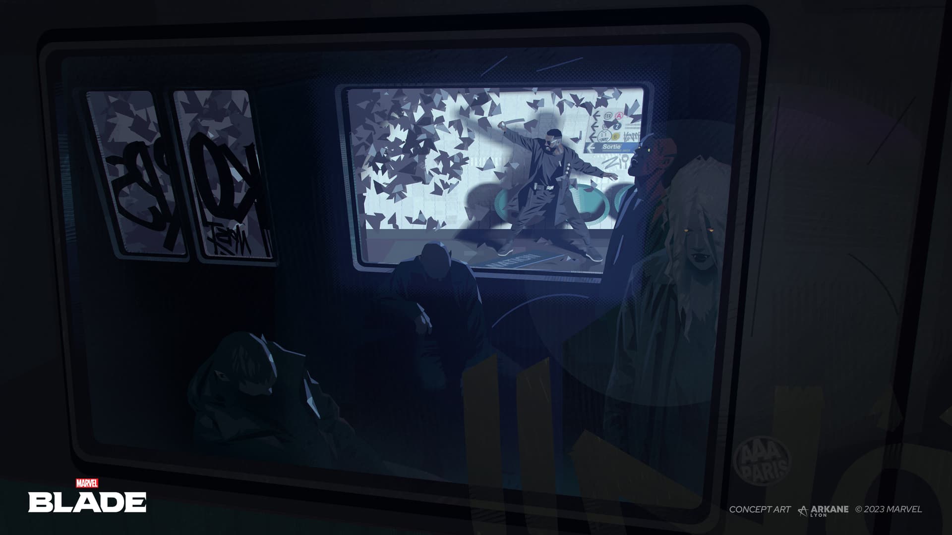 Marvel's Blade official concept art — vampires roaming the Paris metro