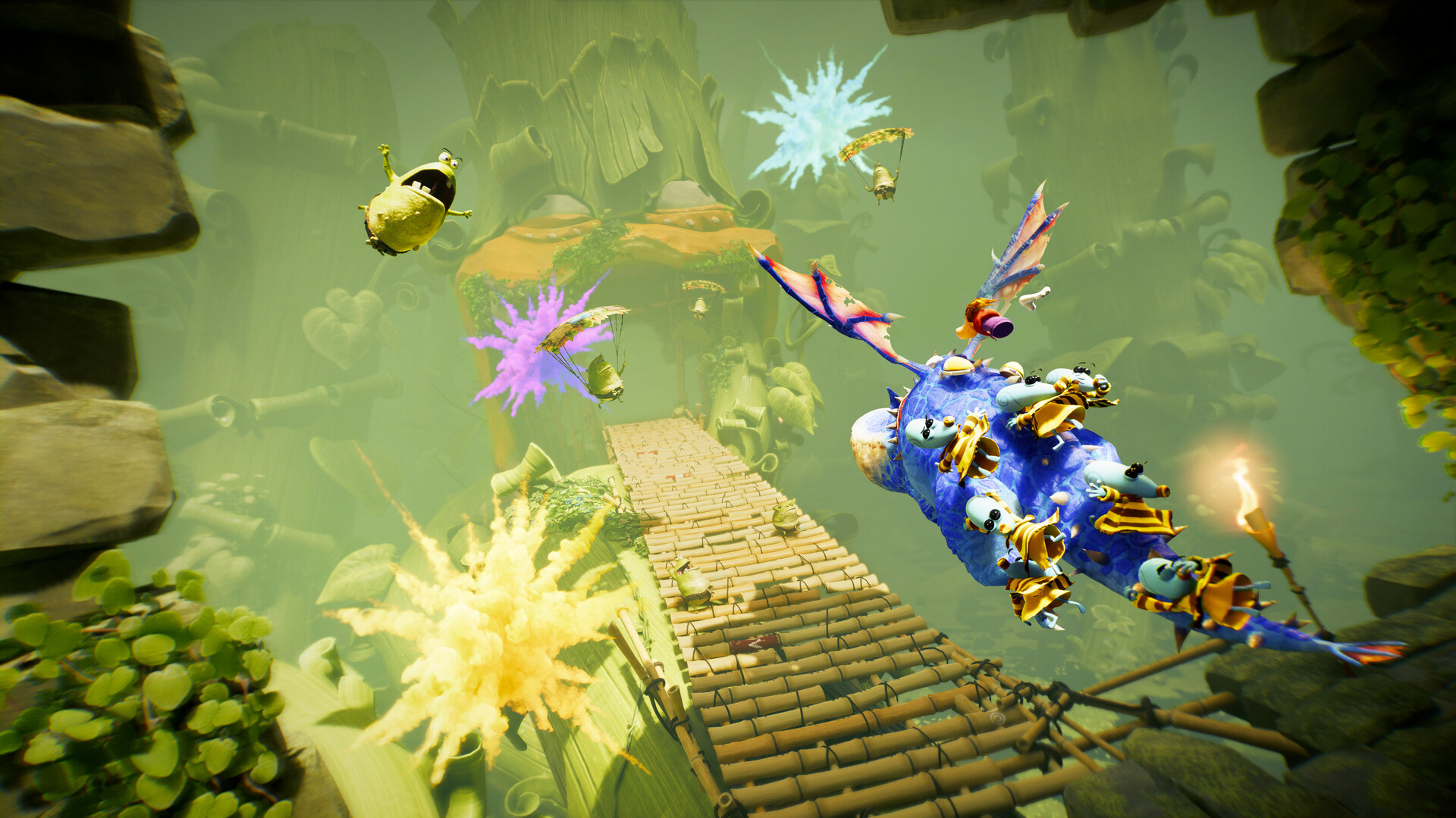 Rayman Legends Retold dragon ride sequence over a bamboo bridge