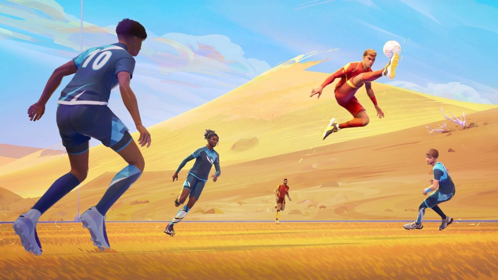 Rematch Season 6 official key art — players battling for the ball on a desert pitch