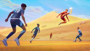 Rematch Season 6 official key art — players battling for the ball on a desert pitch