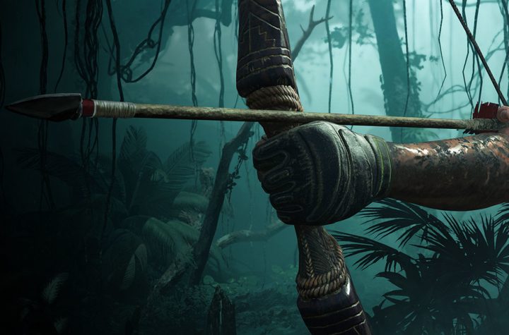 Shadow of the Tomb Raider official key art — Lara Croft drawing her bow in the jungle