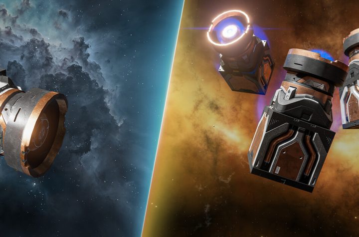 Space Engineers 2 key art showing an engineer with building blocks in space