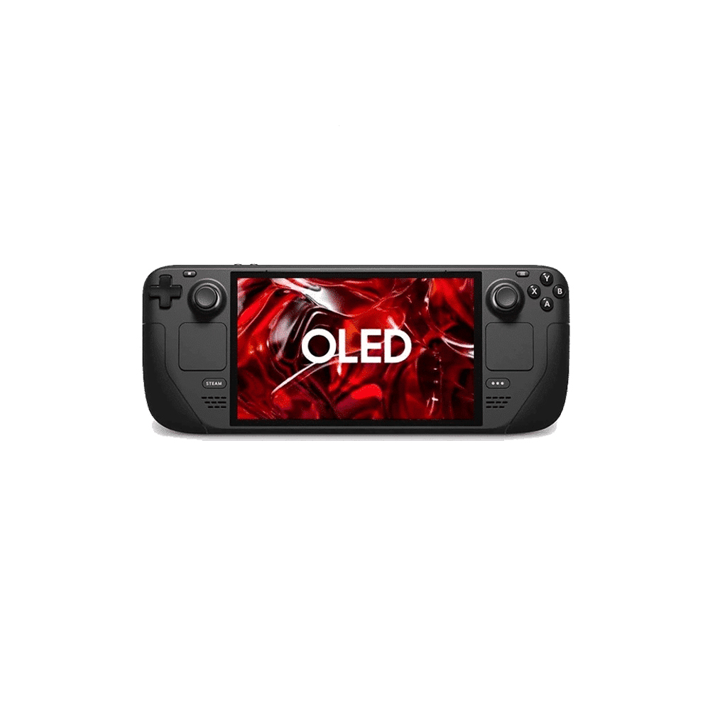 Steam Deck OLED handheld with OLED displayed on its screen