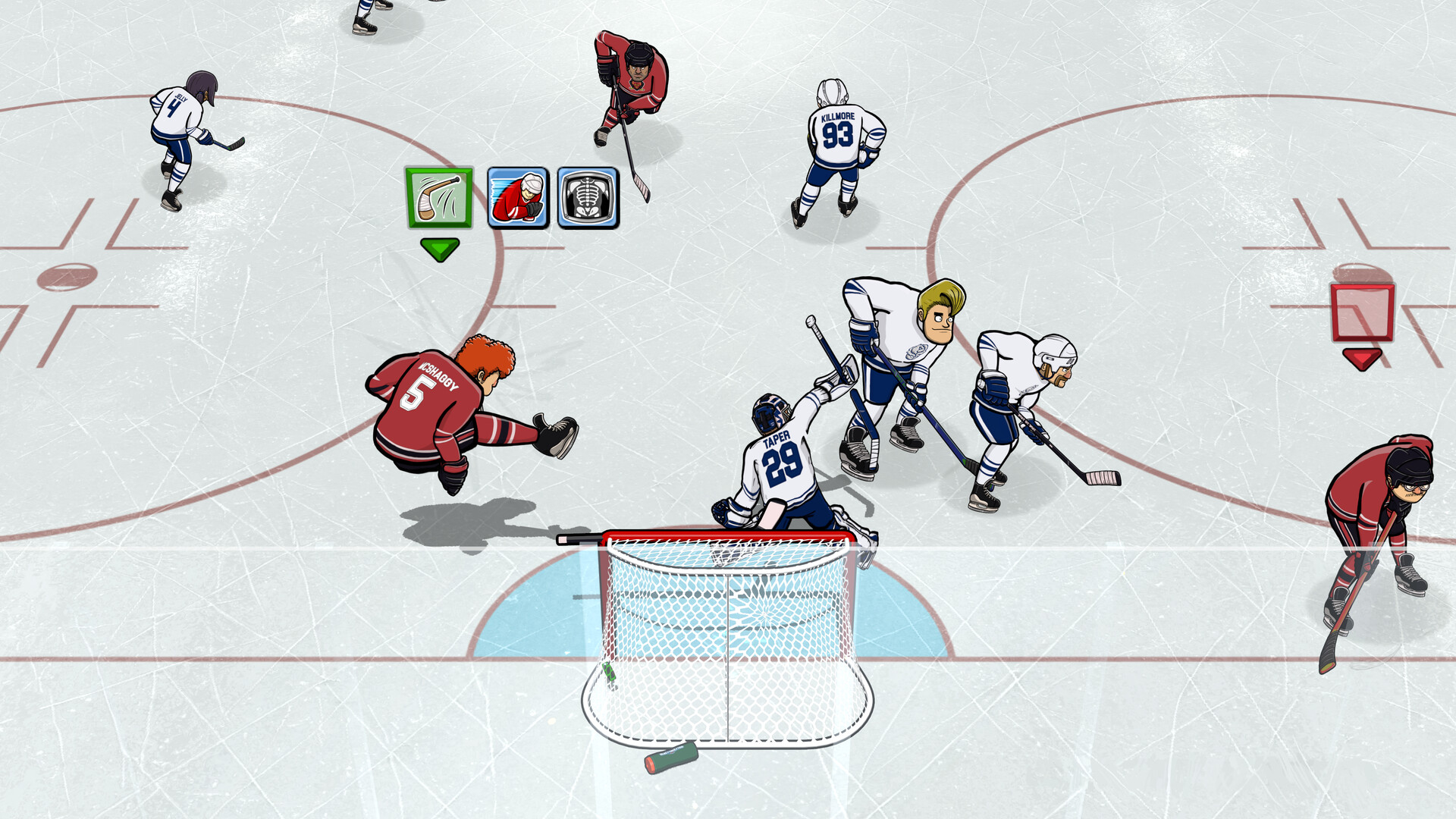 Tape to Tape gameplay screenshot — arcade hockey action in front of the net