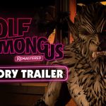 The Wolf Among Us Remastered key art — Bigby Wolf in his redesigned full werewolf form with glowing red eyes