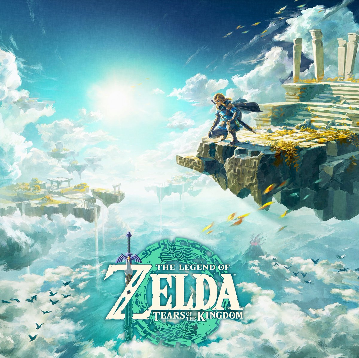 The Legend of Zelda: Tears of the Kingdom key art showing Link on a sky island
